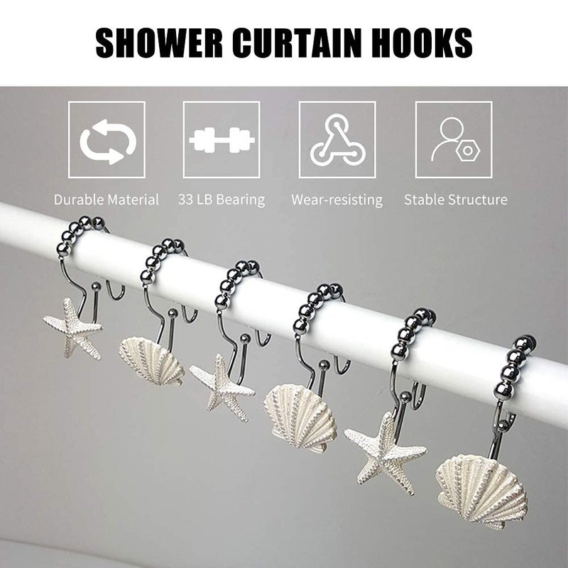 Actpe Starfish & Seashell Stainless Steel Rust Resistant Double Hooks Glide Shower Curtain Ring Hangs Holder for Bathroom Home Decor - Image 5